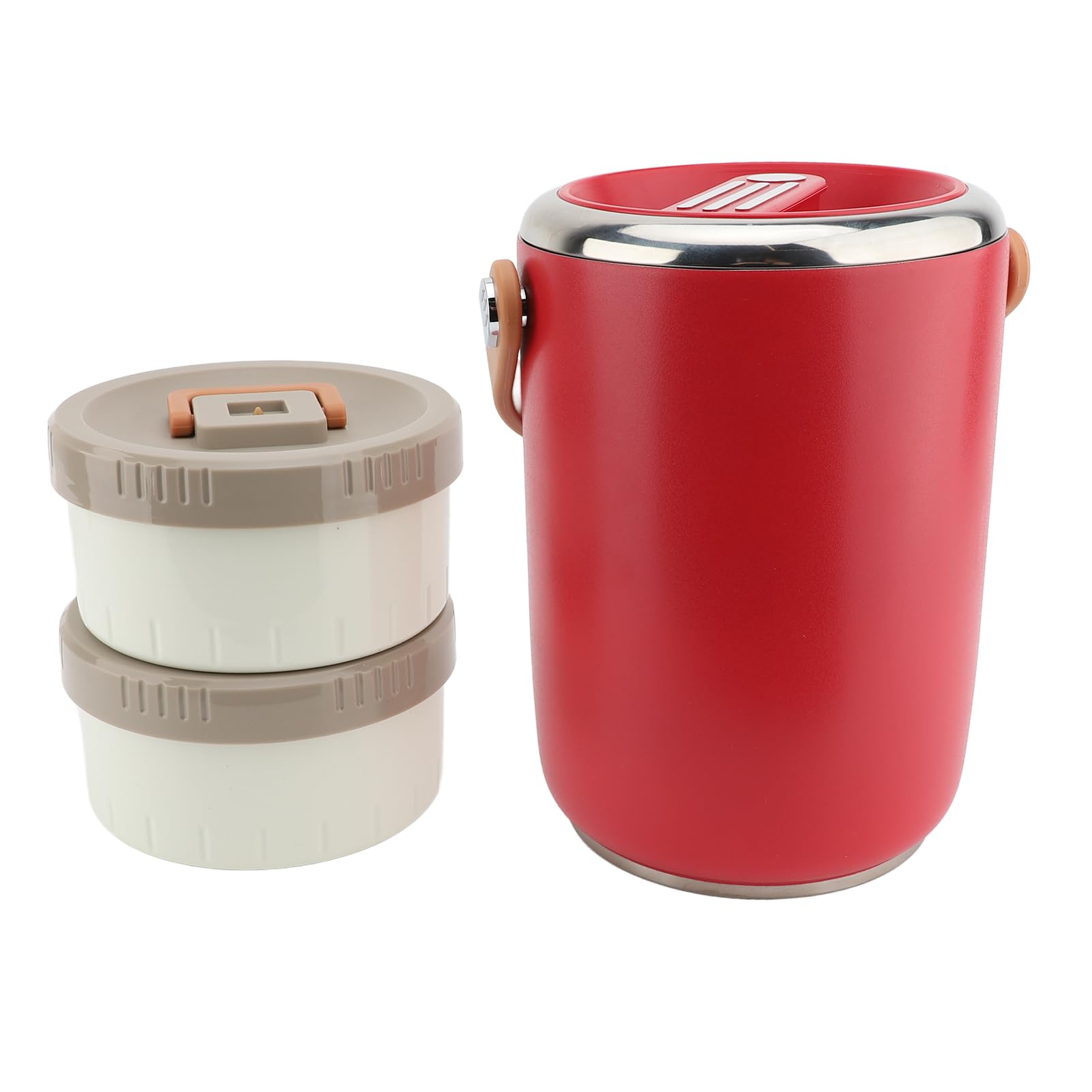 Vakuumisolierter Lebensmittelbehälter, 2 L -Lunchbox aus Edelstahl 304 mit Stapelbaren Schichten, Versiegelten Deckeln und Breiter Öffnung für Erwachsene, Büro, Picknick, Camping (Rot)