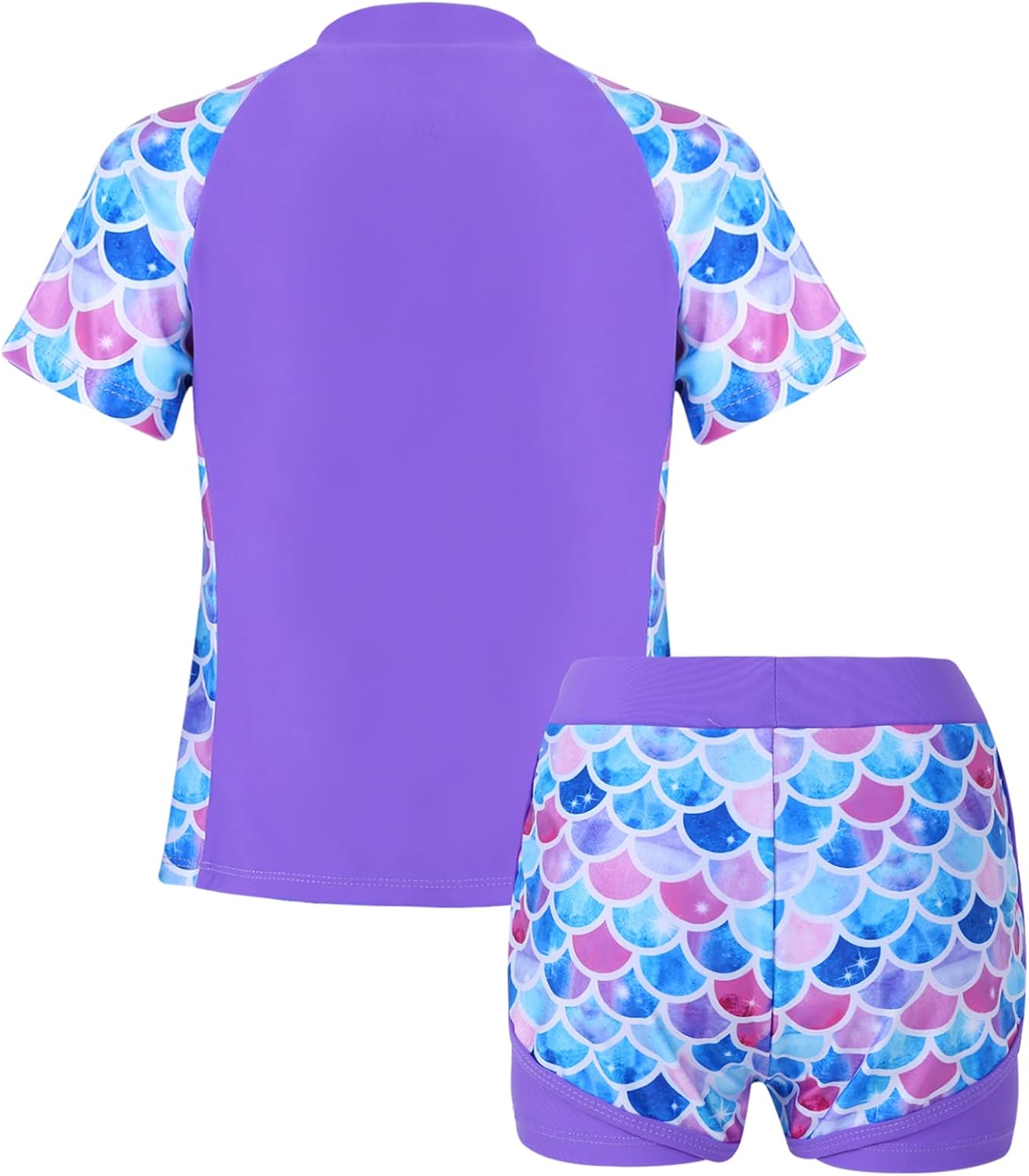 TTAO Little Kid Girls Two Pieces Swimsuit Rash Guard Set Short Sleeve Bathing Suit UPF 50+ Sun Protection