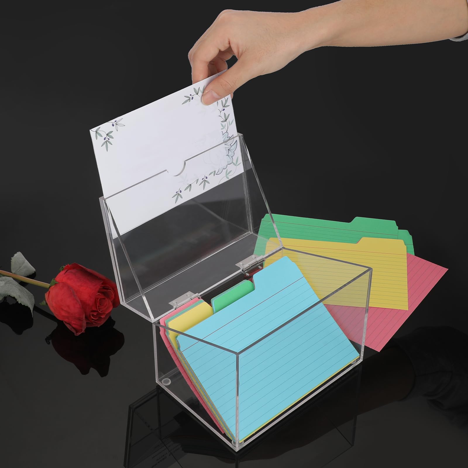BSTKEY Boîte de rangement décorative en acrylique transparent de 10,2 x 15,2 cm, pour cartes de recettes, photos, notes, souvenirs avec couvercle de tableau d'affichage (sans carte)