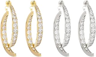 2 Pairs Cross Curved Earrings for Women Zircon Curved Earrings Silver Gold Curved Stick Front Back Linear Drop Earrings Gold Silver Curved Dangle Earrings jewelry Gift for Girls