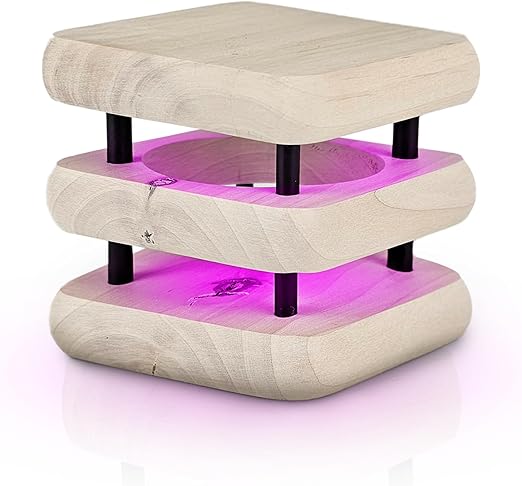 Mini Square White/Black Mid-Century Wood Design Handmade in USA - Wi-Fi Touch Lamp Light for Long-Distance, Connection, Gift, Over 200 Colors, App Setup