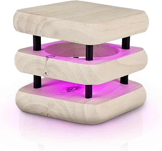 Mini Square White/Black Mid-Century Wood Design Handmade in USA - Wi-Fi Touch Lamp Light for Long-Distance, Connection, Gift, Over 200 Colors, App Setup