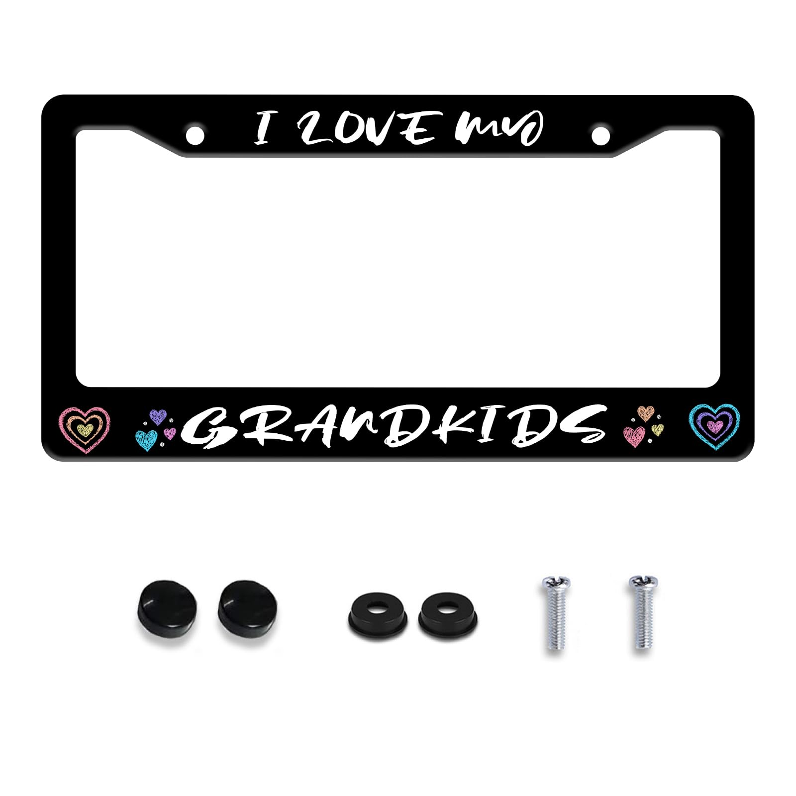 Personalized License Plate Frame I Love My Grandkids Stainless Steel Accessory Family License Plate Holder Funny Car Decorative 2 Holes Fits Us Standard License Plates 12.2 X 6.3 in for Men Women