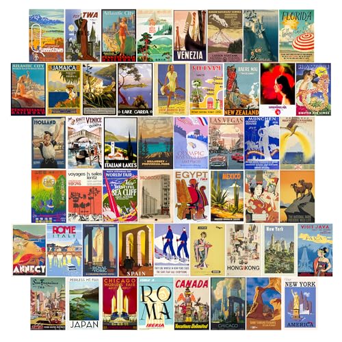 TRAMIN 50 PCS Vintage Travel Decor Posters, Retro...