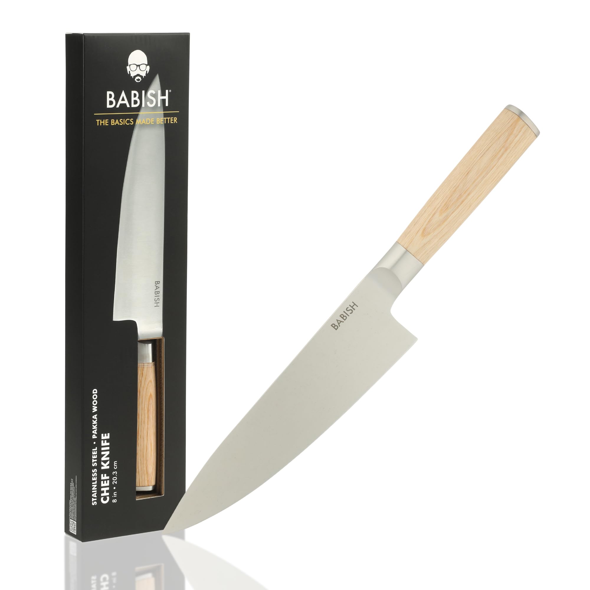 Babish 8-Inch Chef Knife – High-Carbon 1.4116 German Steel Kitchen Knife with Light Pakka Wood Handle, Full-Tang Razor Sharp Chef’s Blade for Chopping, Slicing, Dicing &amp; Everyday Prep