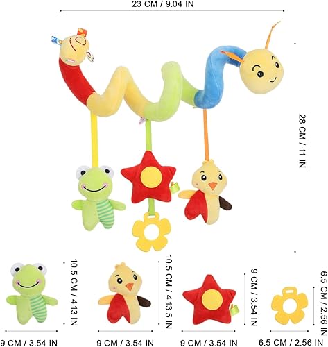 Miniatura 6 de NOLITOY Juguetes para, 0-12 Meses Cochecito Actividad Espiral Colorido Oruga Juguetes de Felpa, Alto Contraste Sensorial de Asiento de Coche