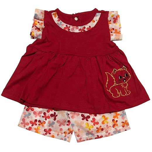 Conjunto Infantil Menina, Blusa com Bordado e Short Estampado, Vermelho, 3-6 Meses