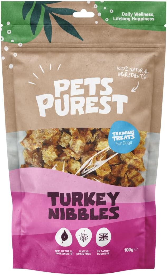 Pets Purest Turkey Nibble Dog Treats, Air-Dried Dog Training Treats - 100% Natural, Grain Free, Low Fat, Raw Dog Treats for Puppy, Adult & Senior - 100g