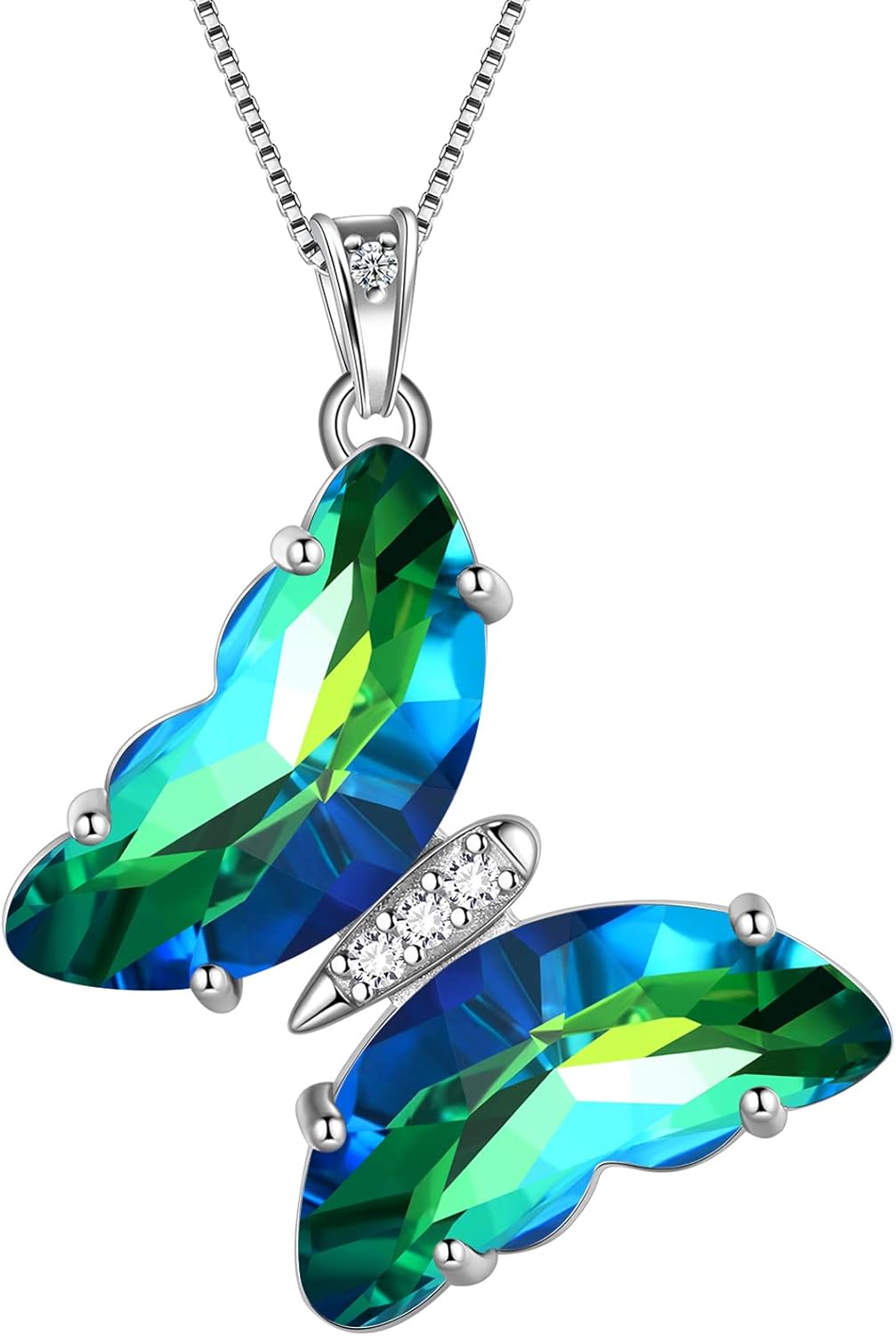 Aurora Tears Butterfly Necklace Earrings Ring Bracelet - Women 925 Sterling Silver Animal Butterflies Birthstone Pendant Crystal Wedding Birthday Jewelry
