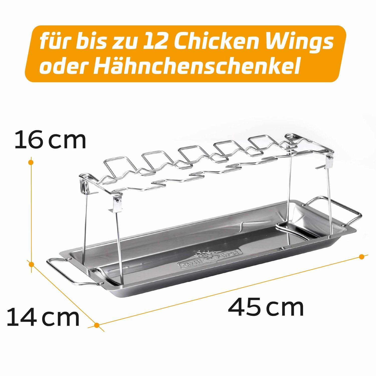 Grillfürst Hähnchenschenkel Halter für 12 Drum Sticks oder Chicken Wings mit Auffangschale aus Edelstahl