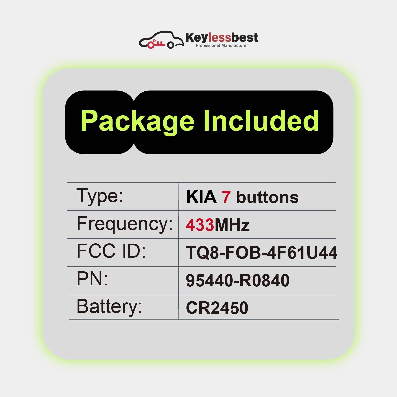 Ricambio per telecomando Kia Sorento Hybrid 2024 TQ8-FOB-4F81M44 7 pulsanti 433 MHz