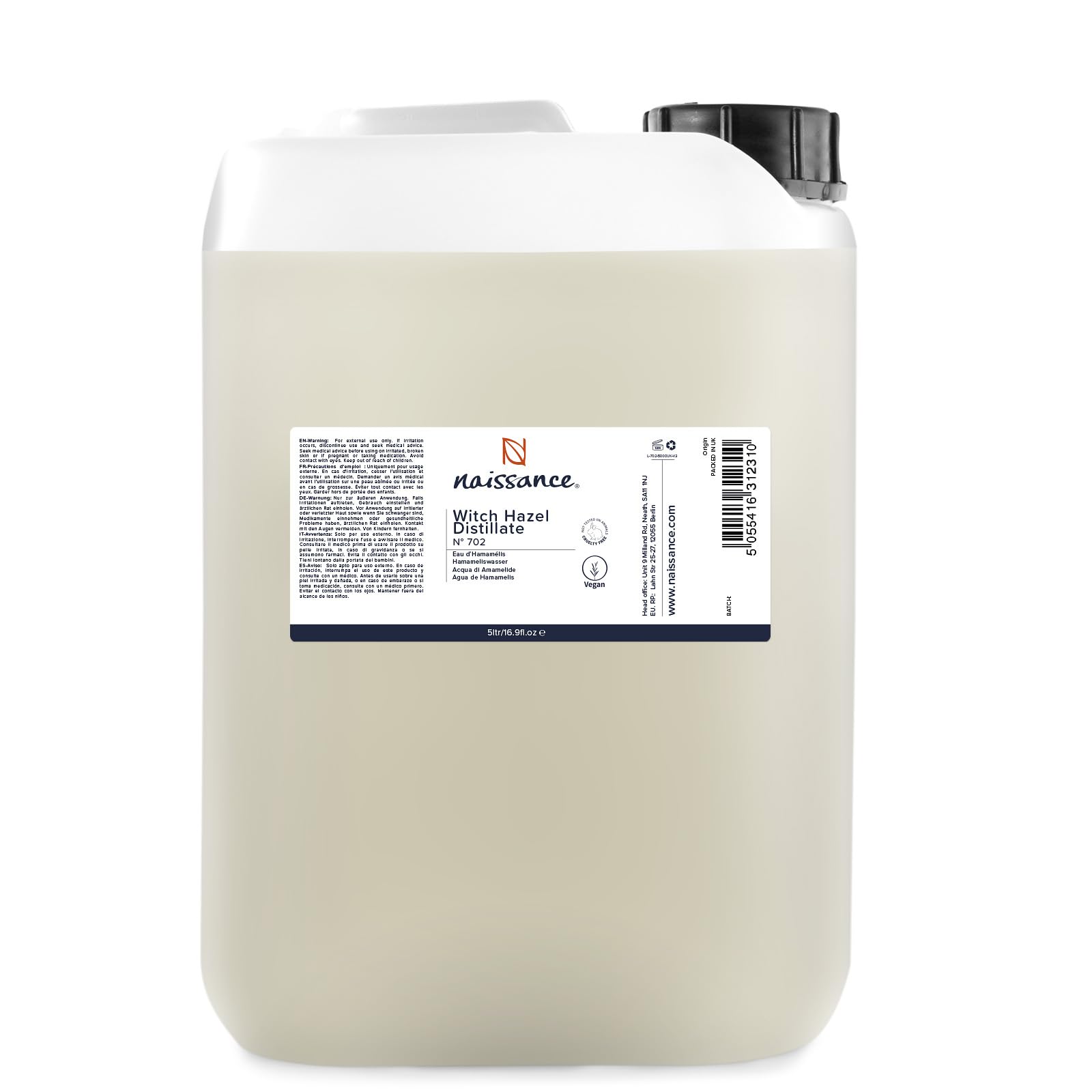 Naissance Hamameliswasser (Nr. 702) 5l - Destillat - Hamamelis Extrakt Toner, Witch Hazel Hydrolat, Gesichtswasser