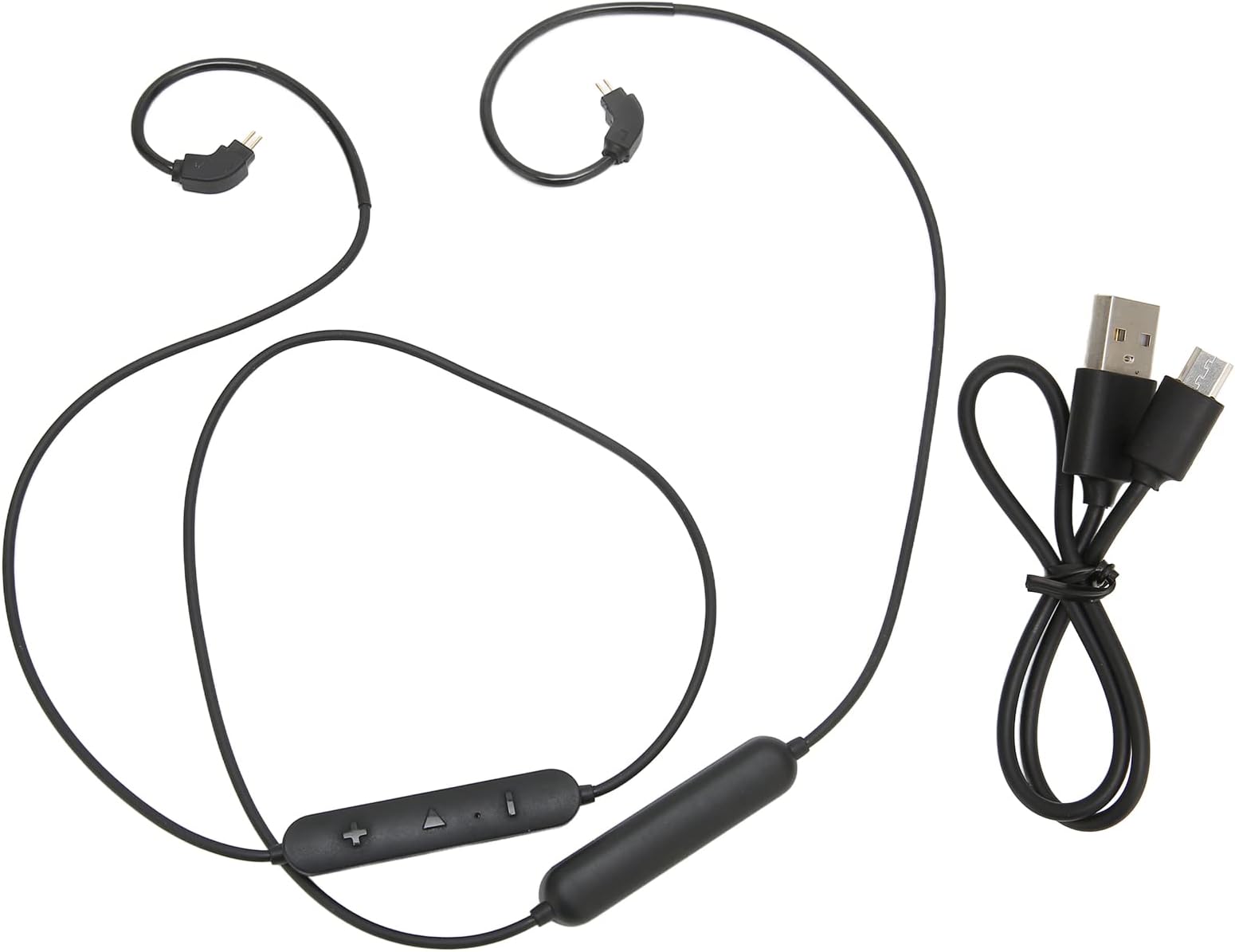 BT Earphone Cable, 2 Pin Rechargeable Wireless Headphone Adapter with Low Latency and Built in Mic, Compatible with 0.78mm Pin Earbuds