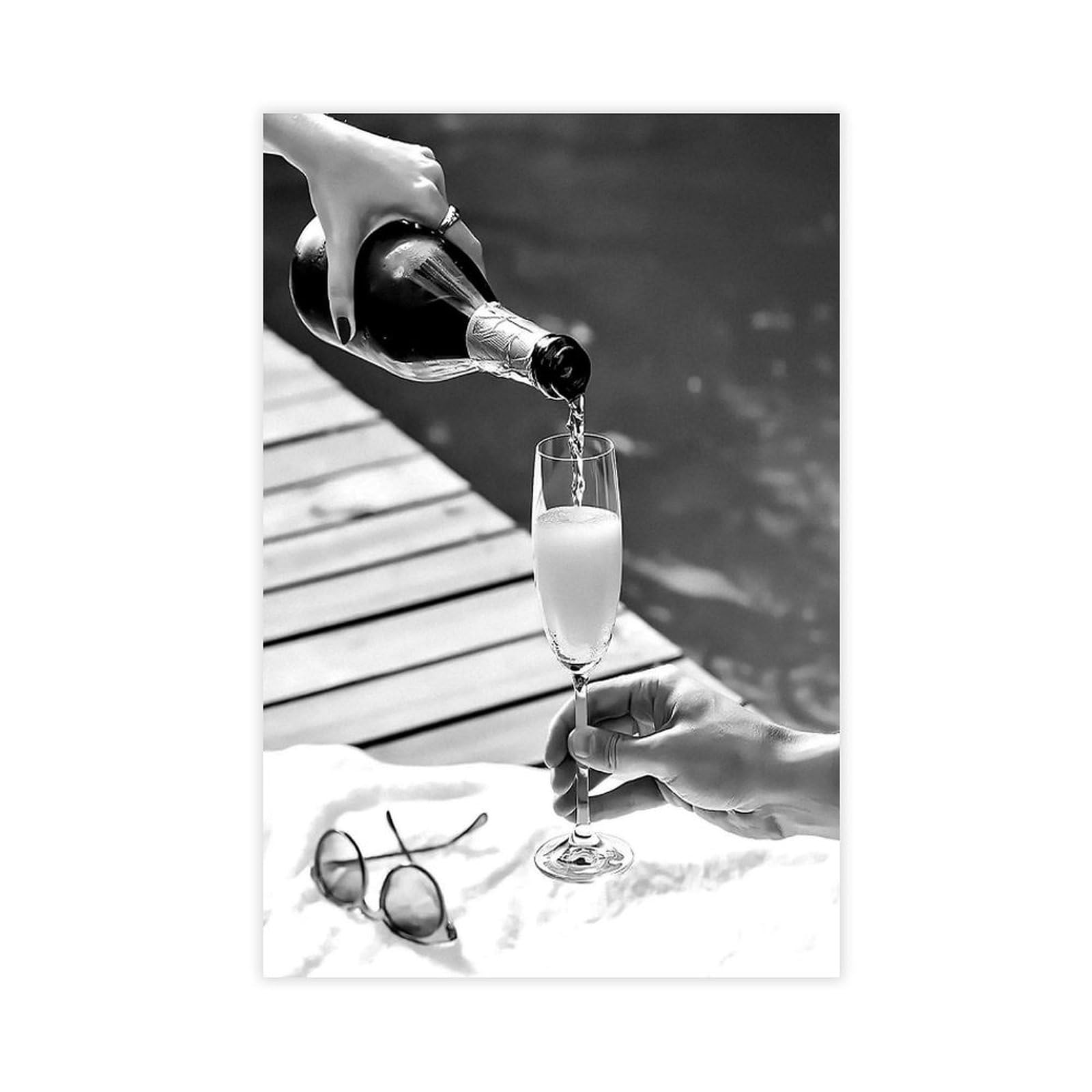 Wlqzfrwv Woman Drinking Champagne In Swimming Pool Canvas Poster Wall Art Decor Print Picture Paintings For Living Room Bedroom Decoration 12X18inch(30X45cm)