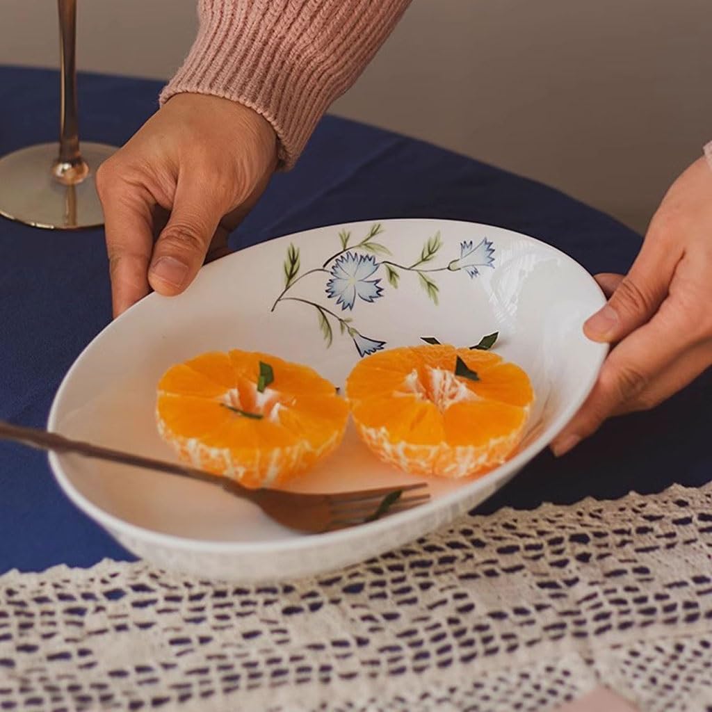 Platos Para La Cena Plato De Cena De Cerámica Pintado A Mano, Plato De Pescado Ovalado De Porcelana De Hueso For El Hogar, Plato De Desayuno, Plato De Cena Occidental Juego De Vajilla