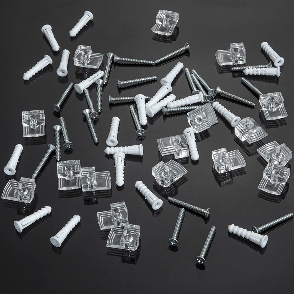 50 Sets Mirror Holder Clip Kits – Clear Plastic Glass Retainer Clips With Screws And Anchors, For Mirrors, Picture Frames, And Cabinet Doors