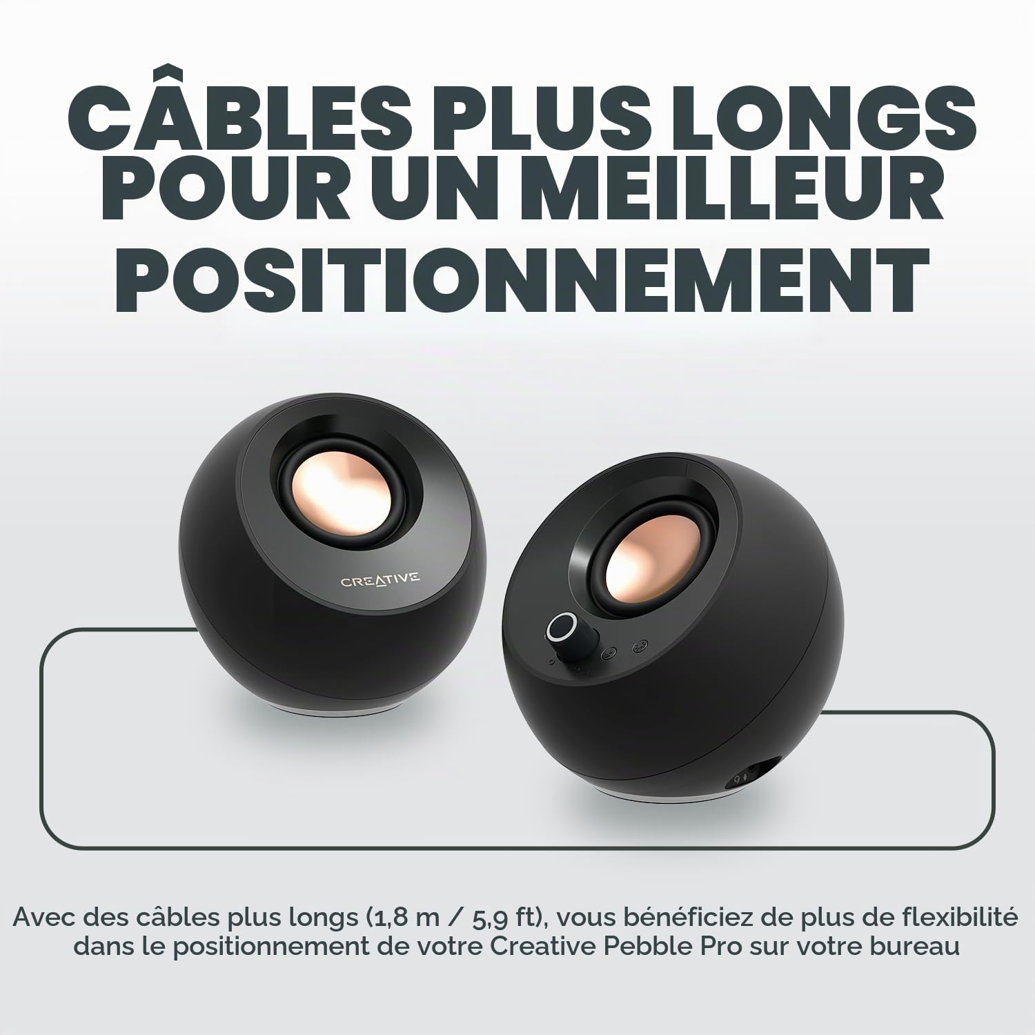 Creative Pebble Pro Minimalist 2.0 Haut-parleurs d'ordinateur USB-C avec Bluetooth 5.3 et éclairage RVB personnalisable, dialogue clair et technologie BassFlex, audio USB, port casque, pour PC et Mac