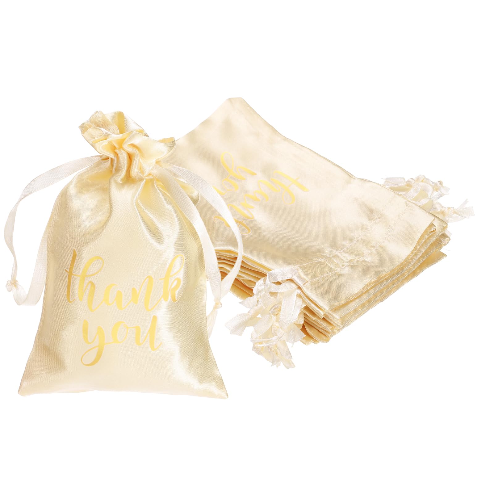 PATIKIL Thank You Satin Gift Bags, (4 x 6 Inch, Beige) (50Pcs), Satin Drawstring Favor Bags Gift Pouches with Drawstrings, Suit for - Wedding/Festival/Birthday/Celebration