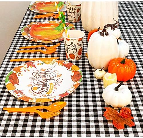 Disposable Thanksgiving Plate And Napkin Set - Pack of 72 - Fall Dinner Party Decorations - Thankful, Grateful Party Supplies - Cups, Cutlery Holder, Napkins Parties Pack - Pumpkins Turkey, Leaves