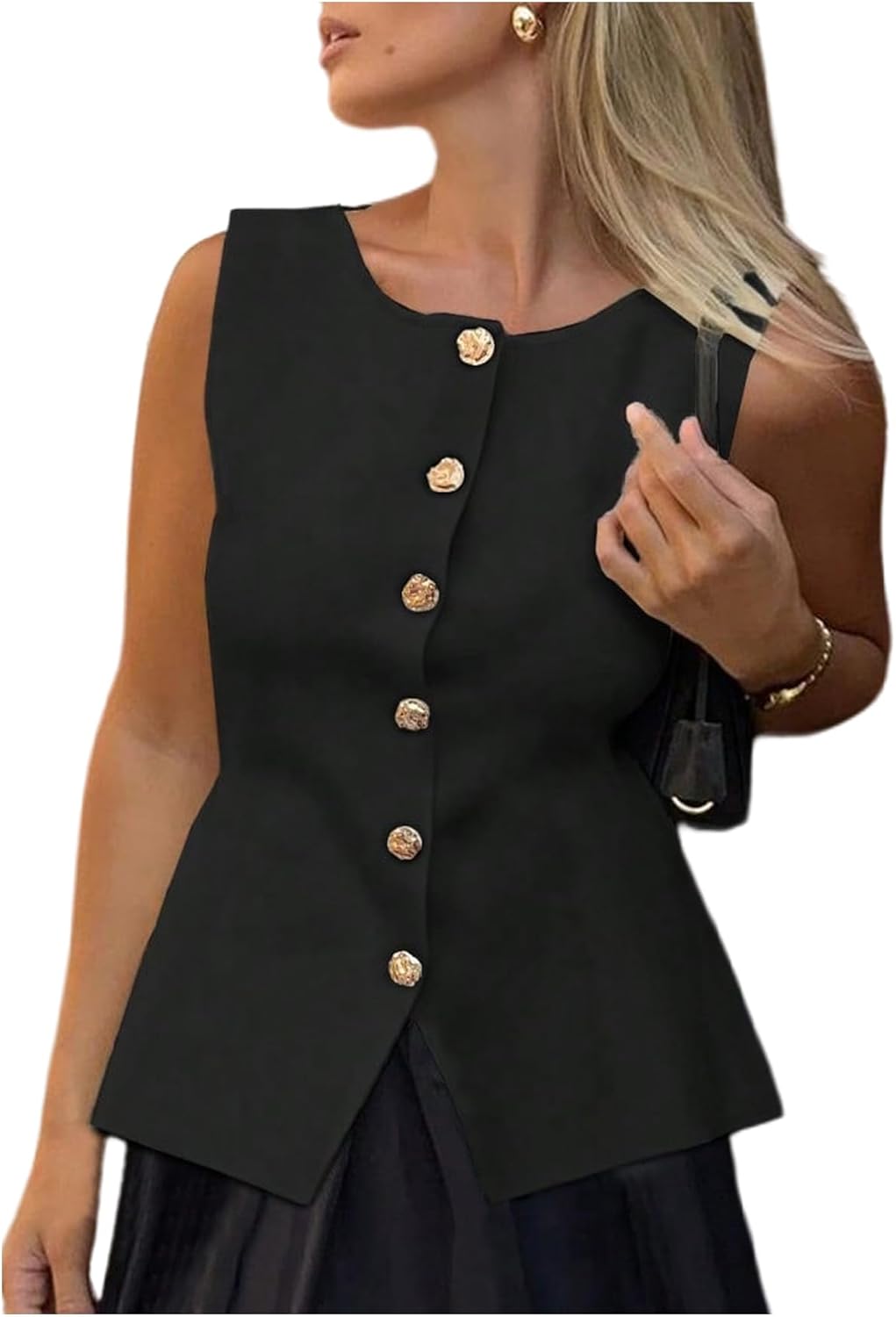 GORGLITTER Women's Sleeveless Knit Sweater Vest Top Tredny Dressy Button Up Business Casual Cardigan Vest Going Out Top