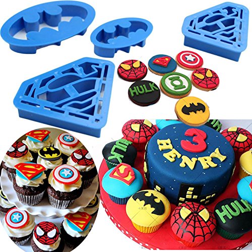 Anyana 4pcs set Super Hero Batman Superman cartoon Cookie impression Cutter pastry stamp