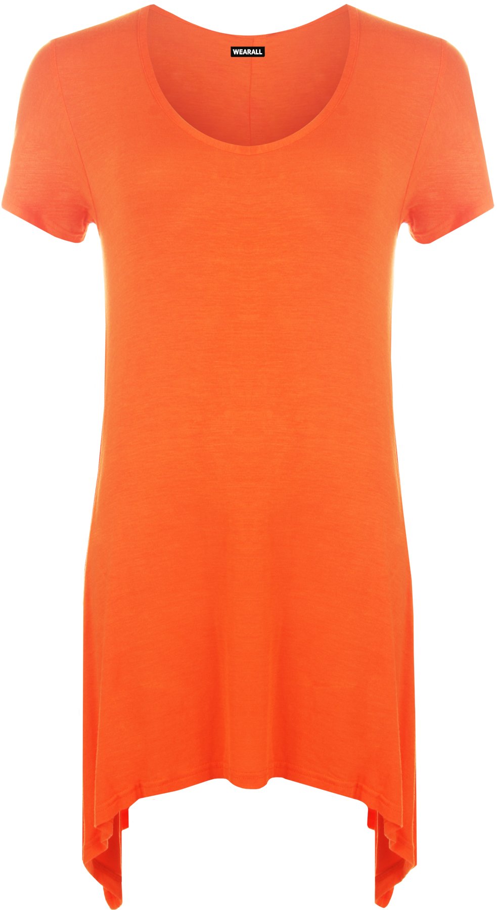 Wearall Women's Orange New Dipped Hem Uneven Plain Short Sleeve Stretch T-Shirt Top 20