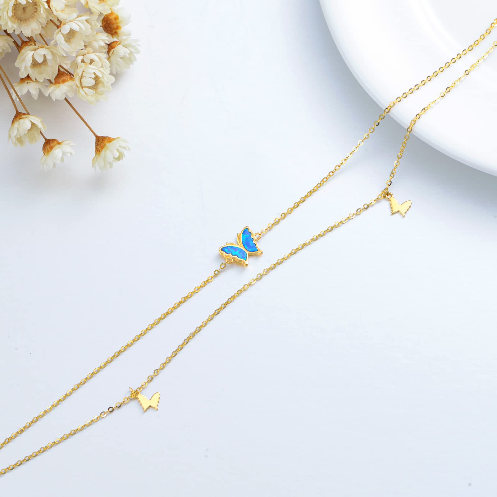 9k Echtgold Schmetterlings Fußkette für Damen Frauen,375/9ct Gold Fußkettchen Schmetterlings Fusskettenchen Schmuck Geschenke für Geburtstag Weihnachten 19/20+5 cm