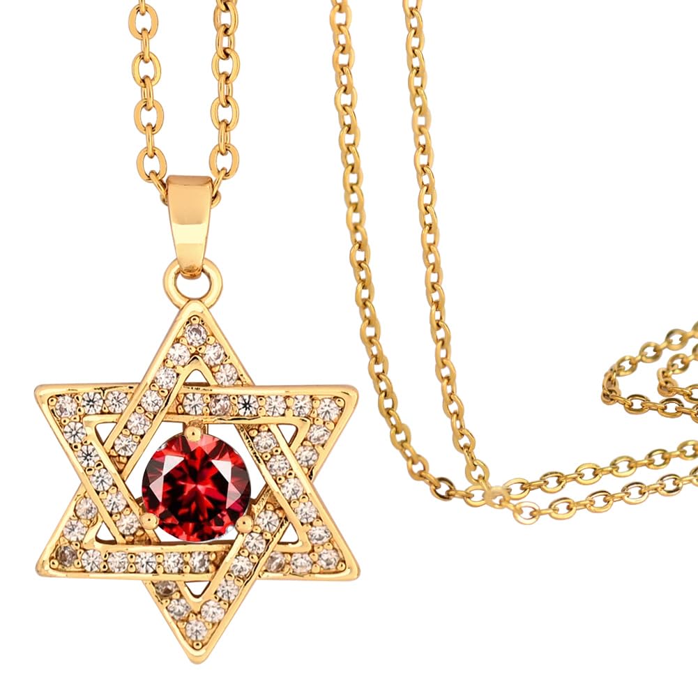 Collar con estrella de David: delicado colgante con piedra natal pequeña | Cruz Collar con estrella judía de seis puntas, joyería diminuta de oro de 14 quilates para mujer