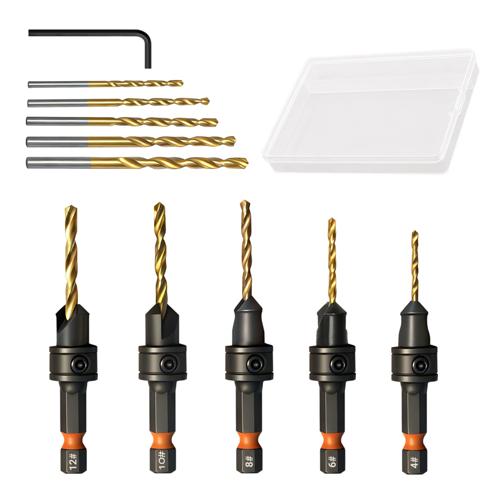 WojBear Countersink Drill Bit Set, 12 PCS Counter Sink Drill Bits for Woodworking, #4 6 8 10 12