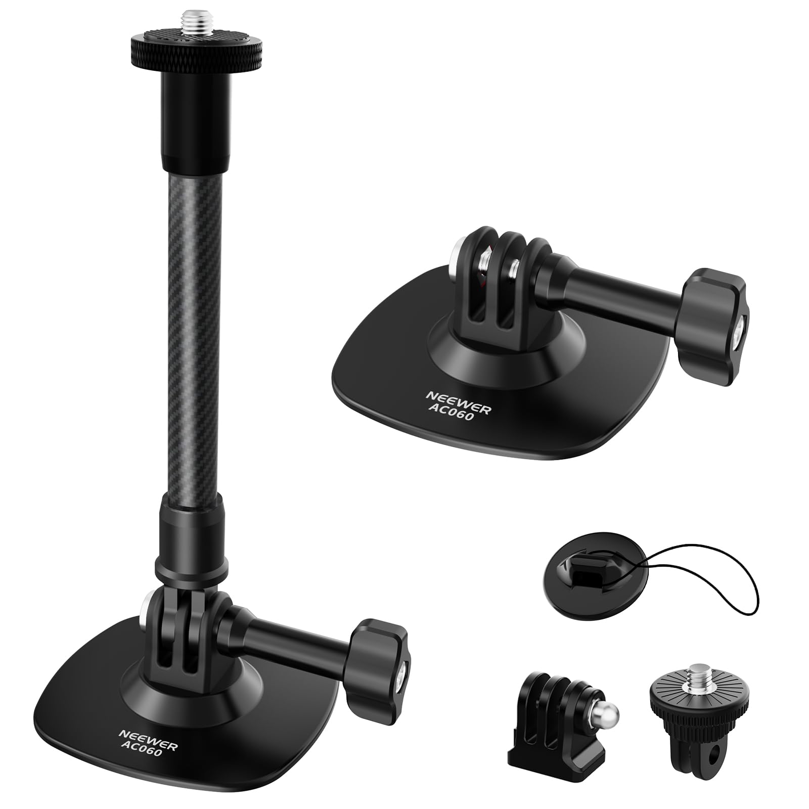 NEEWER Flexible Helmhalterung mit Verlängerungsstange kompatibel mit Insta 360 GoPro DJI, selbstklebende Action Cam Halterung Basisadapter für POV Videoaufnahmen Live Streaming, für 1/4" Zubehör AC060