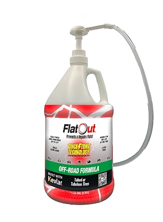 FlatOut QuickStrike Tire Sealant Off-Road Formula - Prevent Flat Tires, Seal Leaks, Contains Kevlar, 1 Gallon