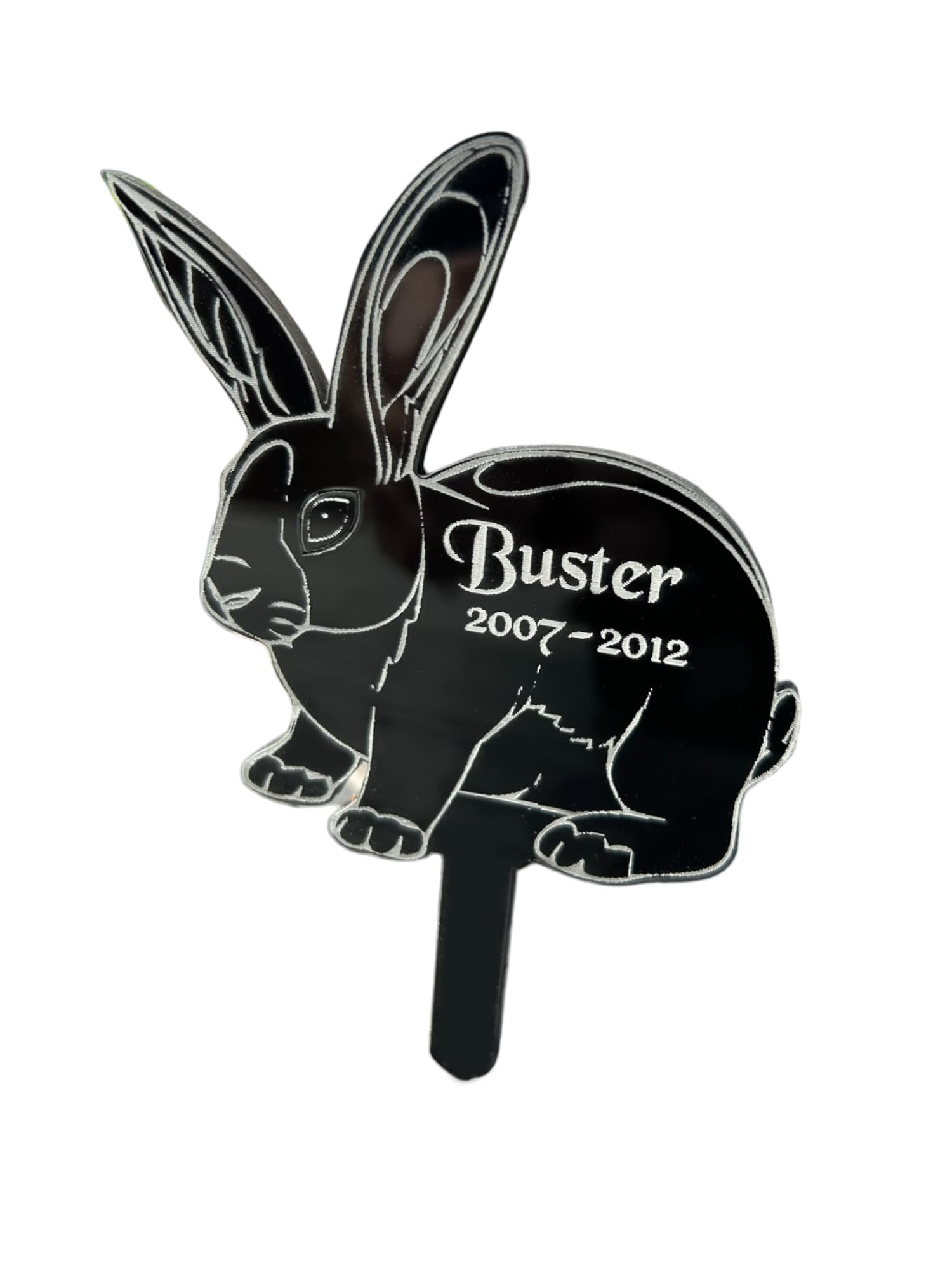 Women's Gloss Black Kc Laser Crafts Personalised Pet Bunny Rabbit Animal Grave Memorial, Memorial Garden Plaque, Black Acrylic Marker Stake Detailed