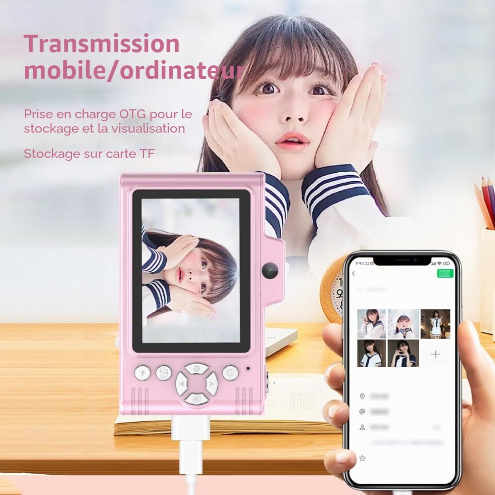 Andoer Appareil photo numérique compact rechargeable 1080P 48 MP avec zoom 8 x appareil photo numérique compact de 2,8 pouces pour débutants, enfants, adultes (bleu)