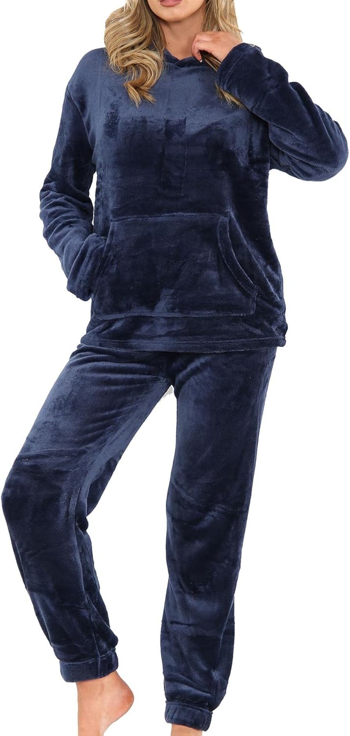 A2Z Womens Pyjamas Soft Warm Fleece Twosie Adults Hooded Long Sleeves Pyjamas 2 Piece Gift Set Size 8-10,12-14,16-18,20-22