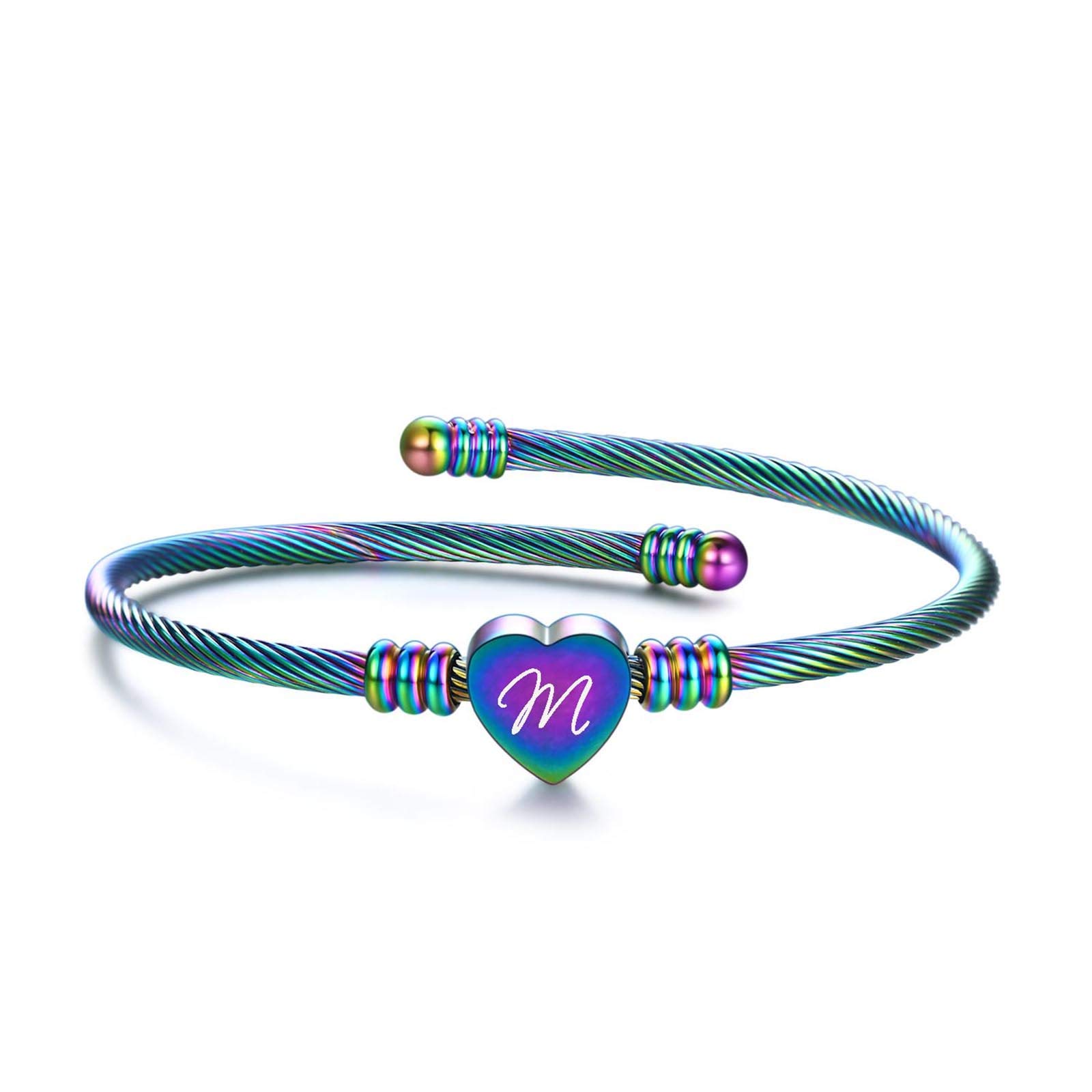MYNENEYMYNENEY Gold/Rainbow Bangles Girls Jewery for Birthday,Heart Initial A-Z Letters Bracelets