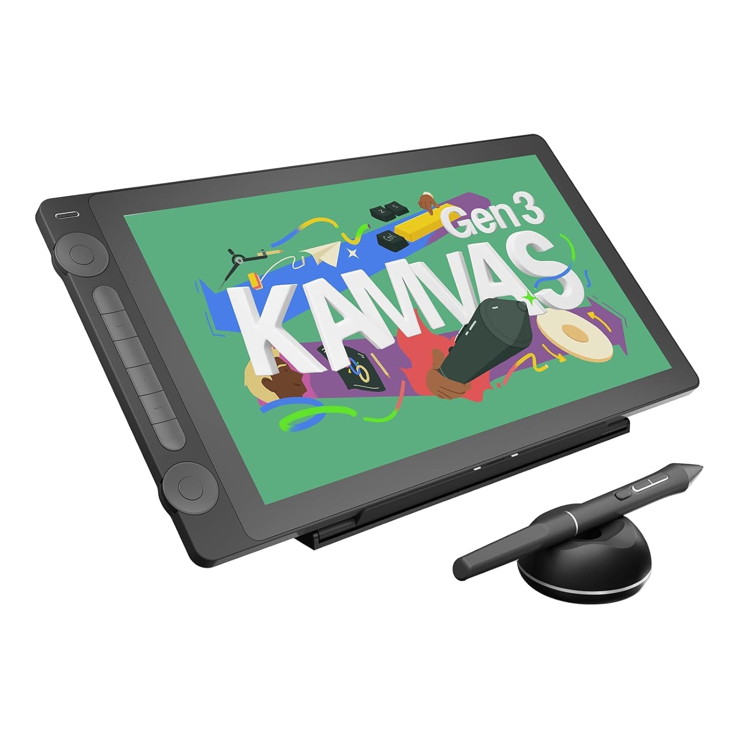HUION KAMVAS 16 (Gen 3) Tavoletta da disegno con schermo, 15,9 pollici, 2,5 K, QHD, Art Tablet con vetro laminato anti-scintillio completo, 99% sRGB, PenTech 4.0, pressione penna 16384, doppio