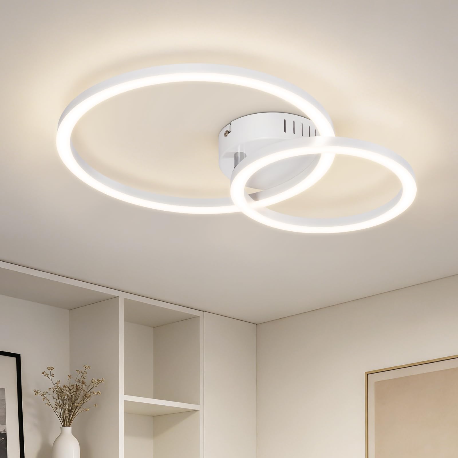 Homefire Deckenlampe LED Deckenleuchte 40cm - Modern Küchenlampe 3000K Warmweiß Wohnzimmerlampe 2-Ringe Design Deckenbeleuchtung für Küche Schlafzimmer Flur Büro