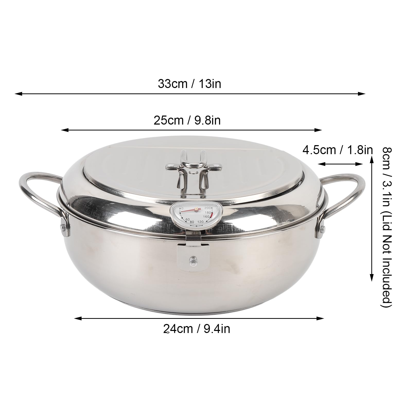 Frying Pot, Japanese Tempura Small Stainless Steel Deep Lid and Oil Drip Drainer Rack with Thermometer (24cm)