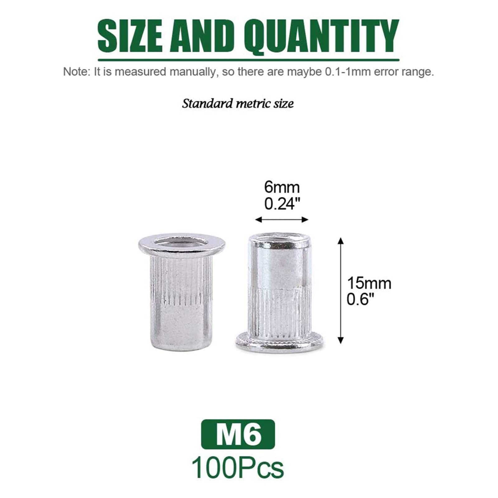 100 sztuk M3 M4 M5 M6 M8 M10 ze stopu aluminium z łbem płaskim nici nit wstaw nakrętka nakrętka nit torba perfection (Color : M10)