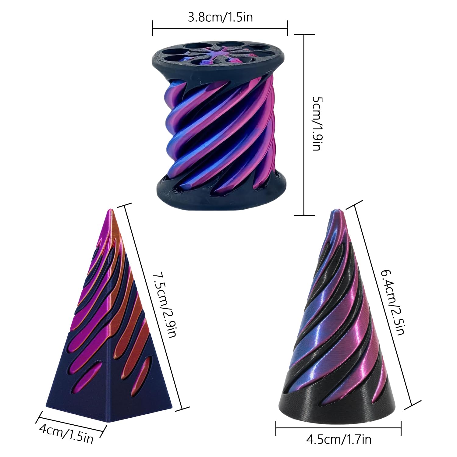 sinirttou 3pcs 3D Printed Spiral Cone Fidget Toy, Cone Stress Relief Toys, Pyramid Passthrough Sculpture - Image 2