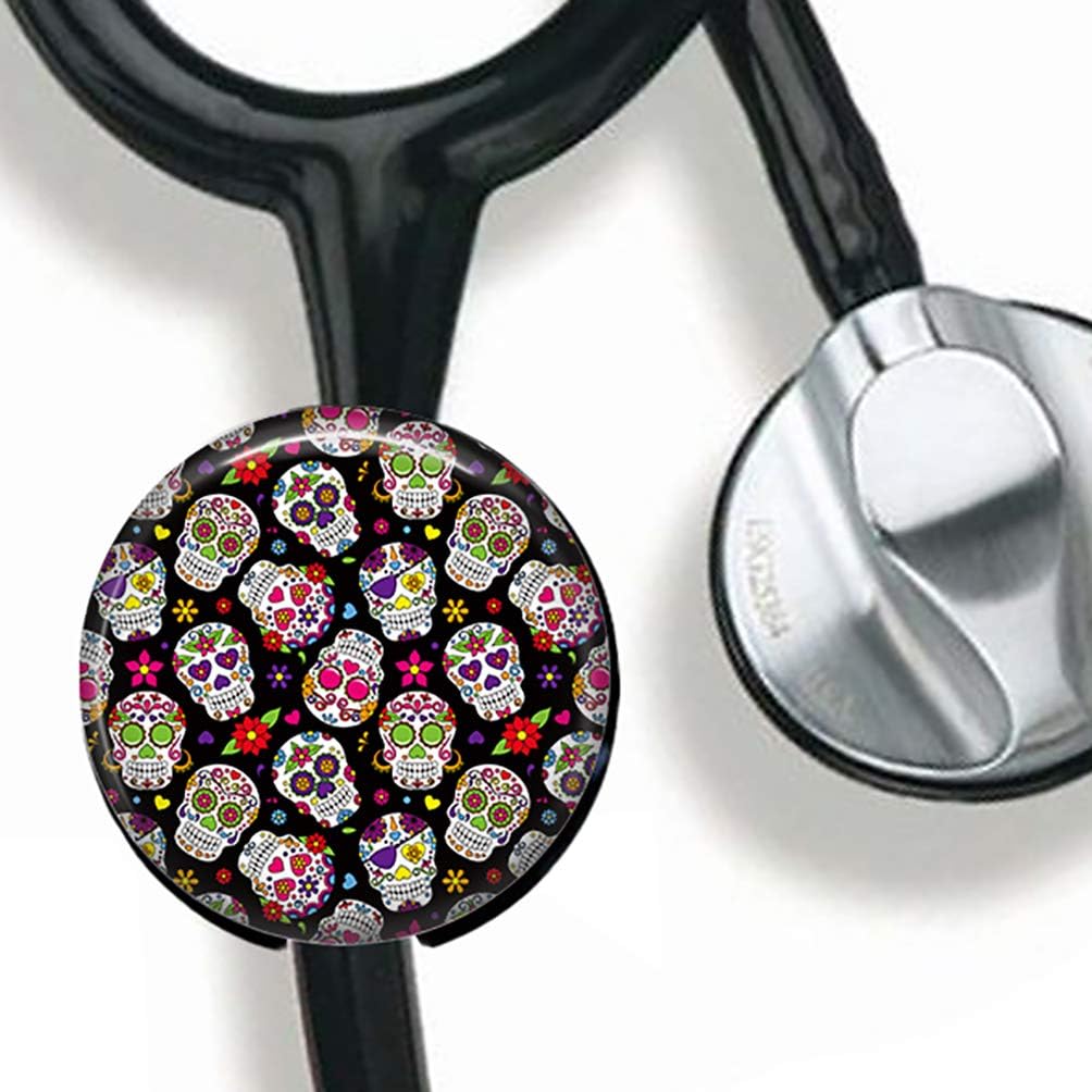 Sugar Skull Stethoscope Tag Personalized,Nurse Doctor Stethoscope ID Tag Customized, Medical Stethoscope Name Tag with Writable Surface-Black
