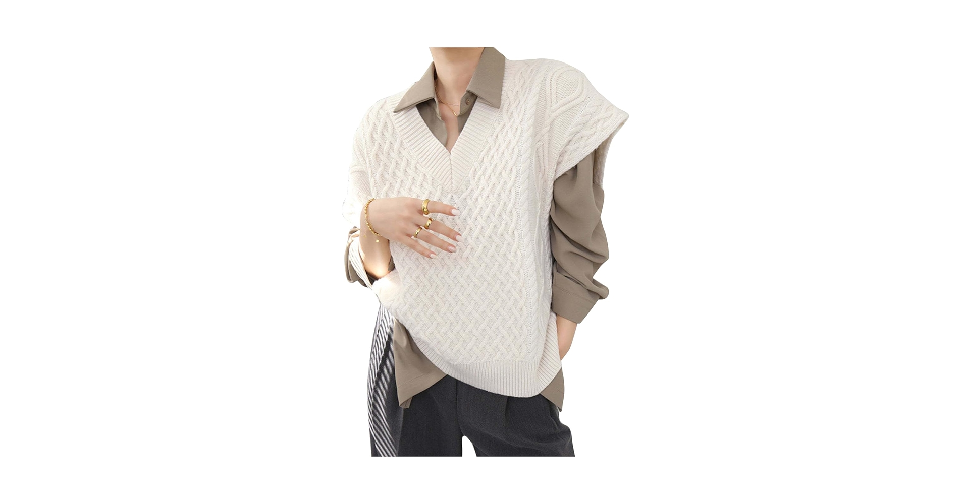ジャケット・アウター CLESSTE oversized ds knit vest Oversized Sweater Vest for Women Spring Fall V Neck Pullover