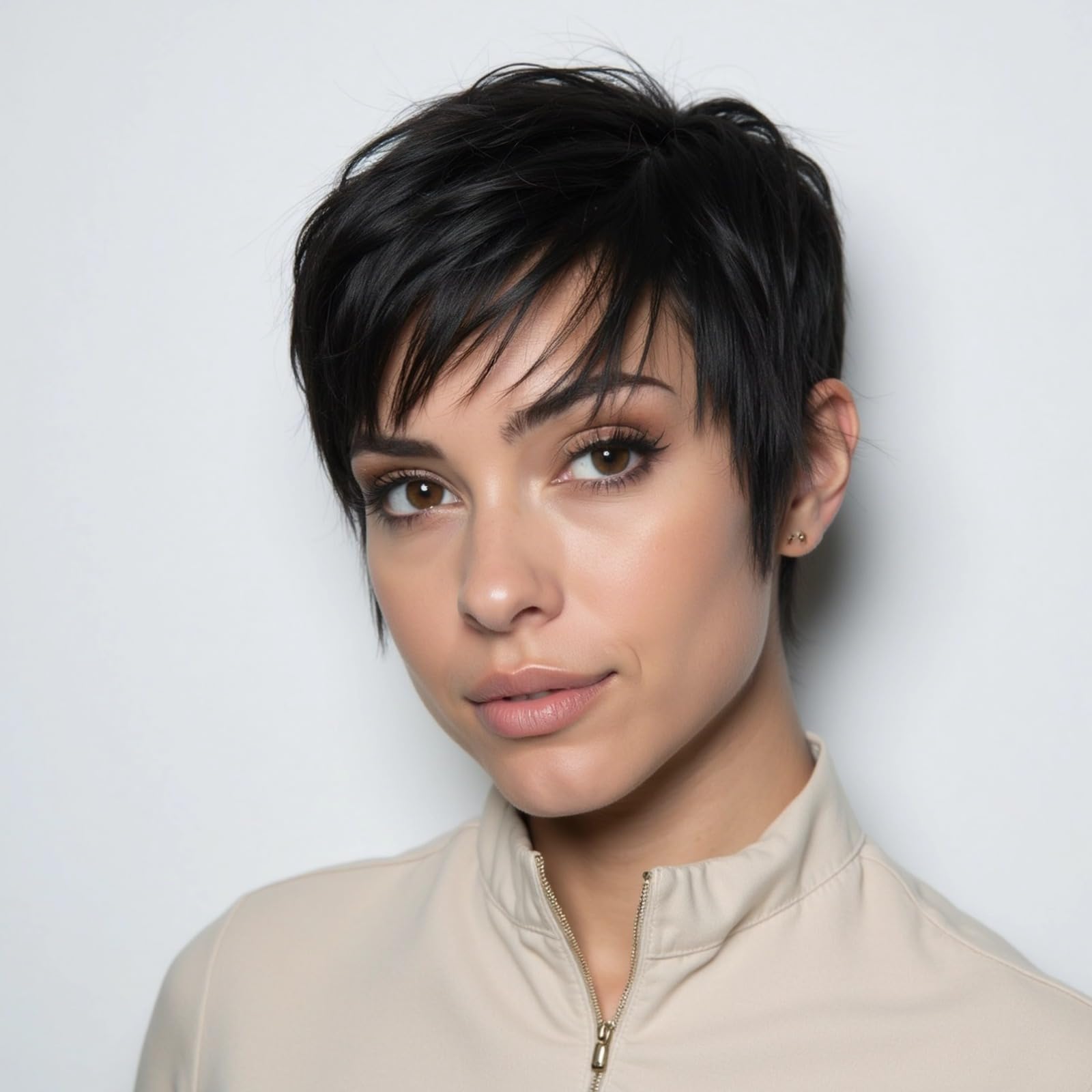 Schwarze Pixie-Perücke, kurze Pixie-Cut-Perücke mit Pony, hitzebeständige synthetische Fasern, atmungsaktive Kappe, 15,2 cm Länge, natürlicher Look, vielseitig frisierbar