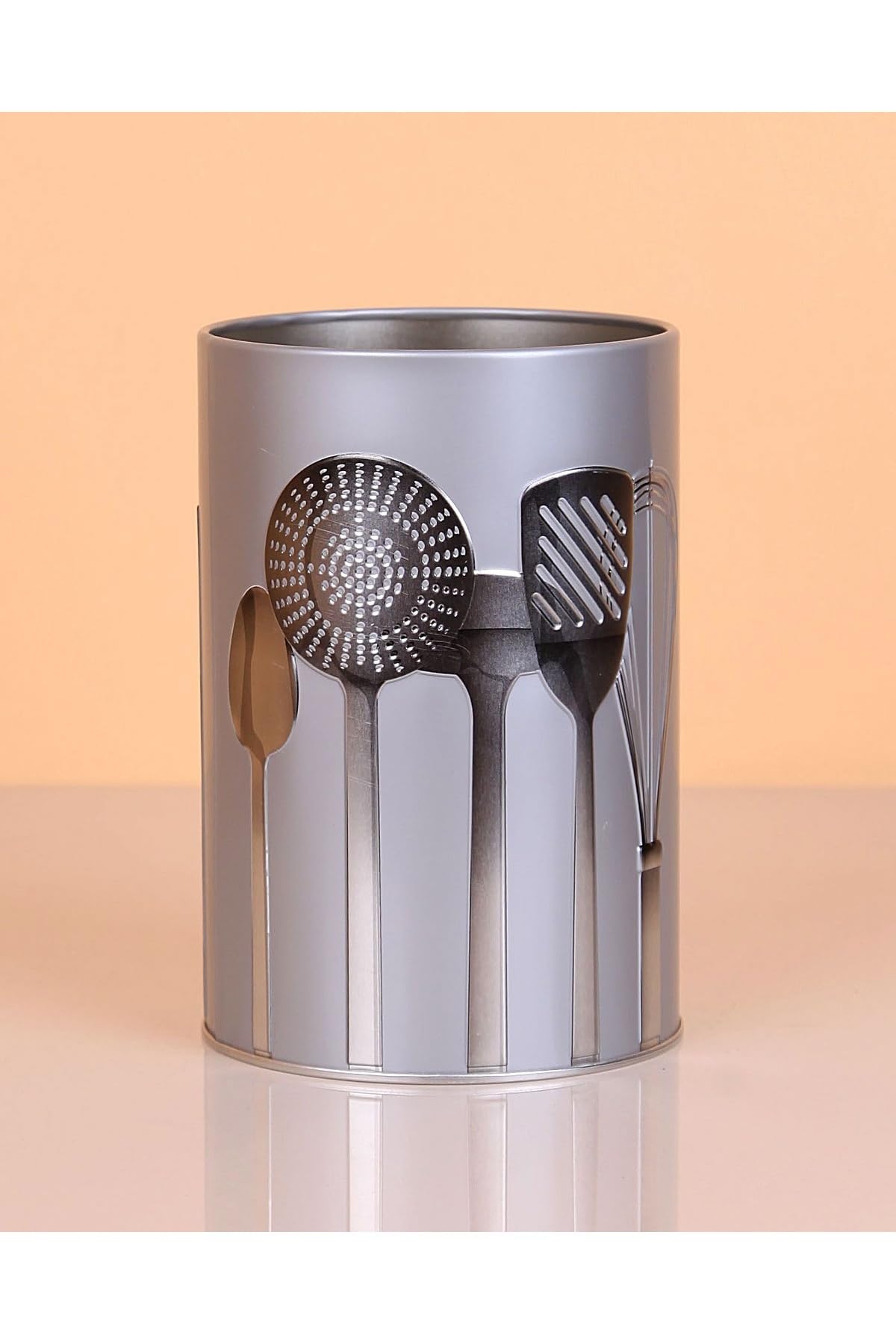 UCR HOME Metal Silindir Desenli Kaşıklık Servis Kepçe Kevgir Düzenleyici Toparlayıcı GRİ