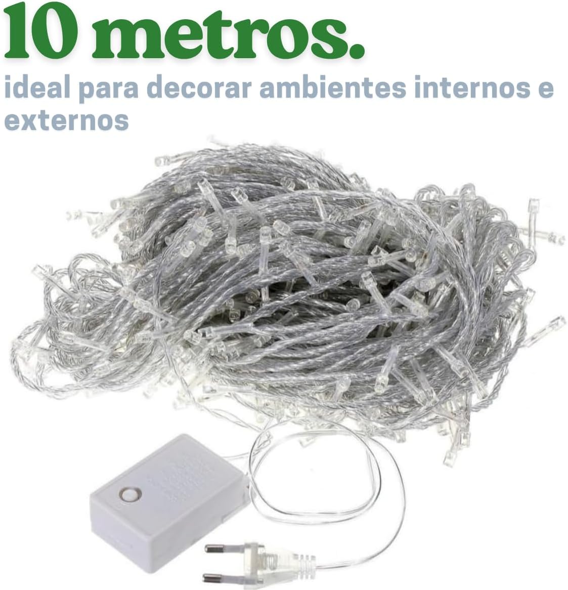 Cordão Pisca-Pisca LED Luz Branca 110V - 10 Metros Natal 100 leds 8 funções Branco Natalino