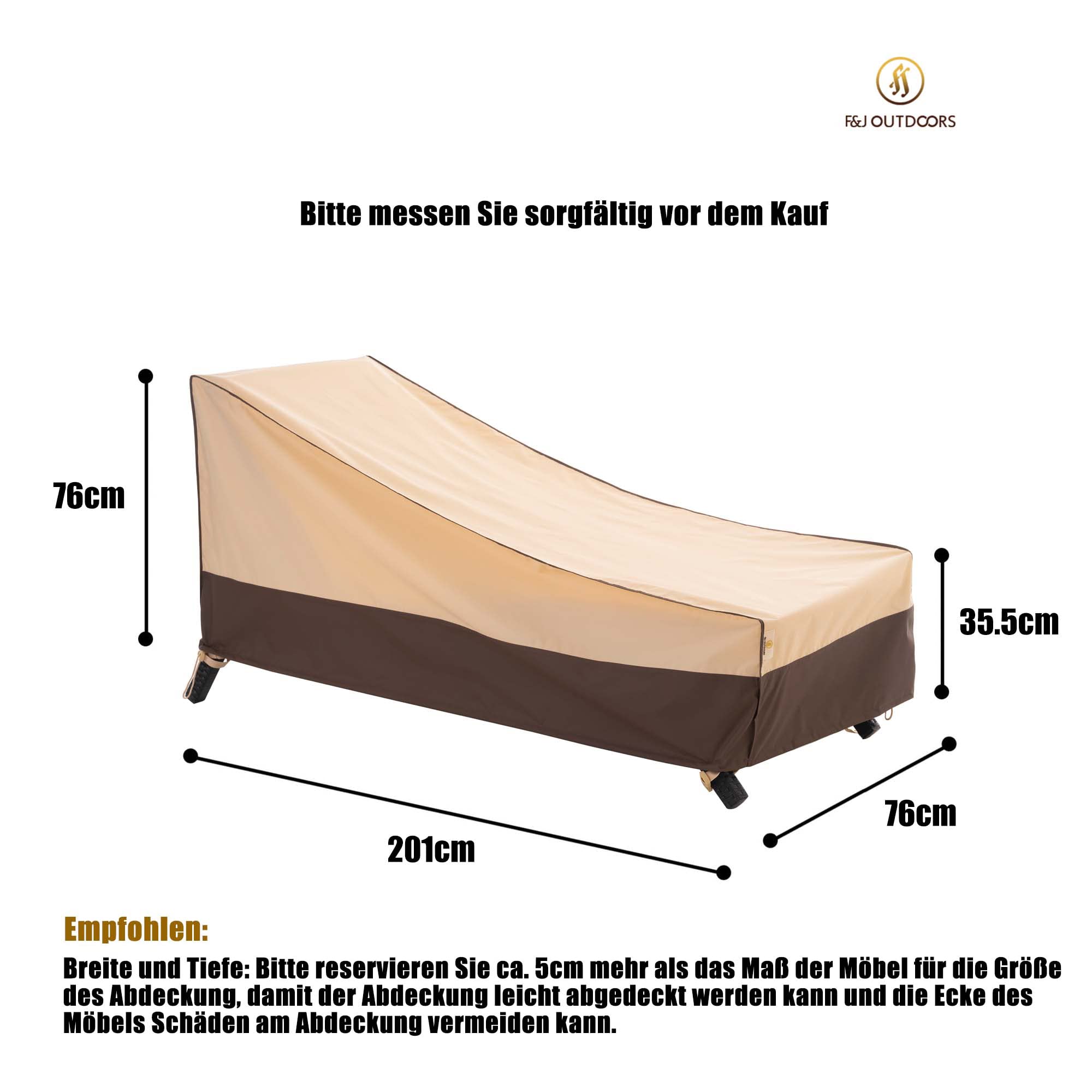 F&J Outdoors Fundas para tumbonas de jardín playa piscina hotel fundas de sillón protección solar impermeables Protector de almacenamiento para tumbonas , 2 piezas, 201x76x35.5/76cm, Beige
