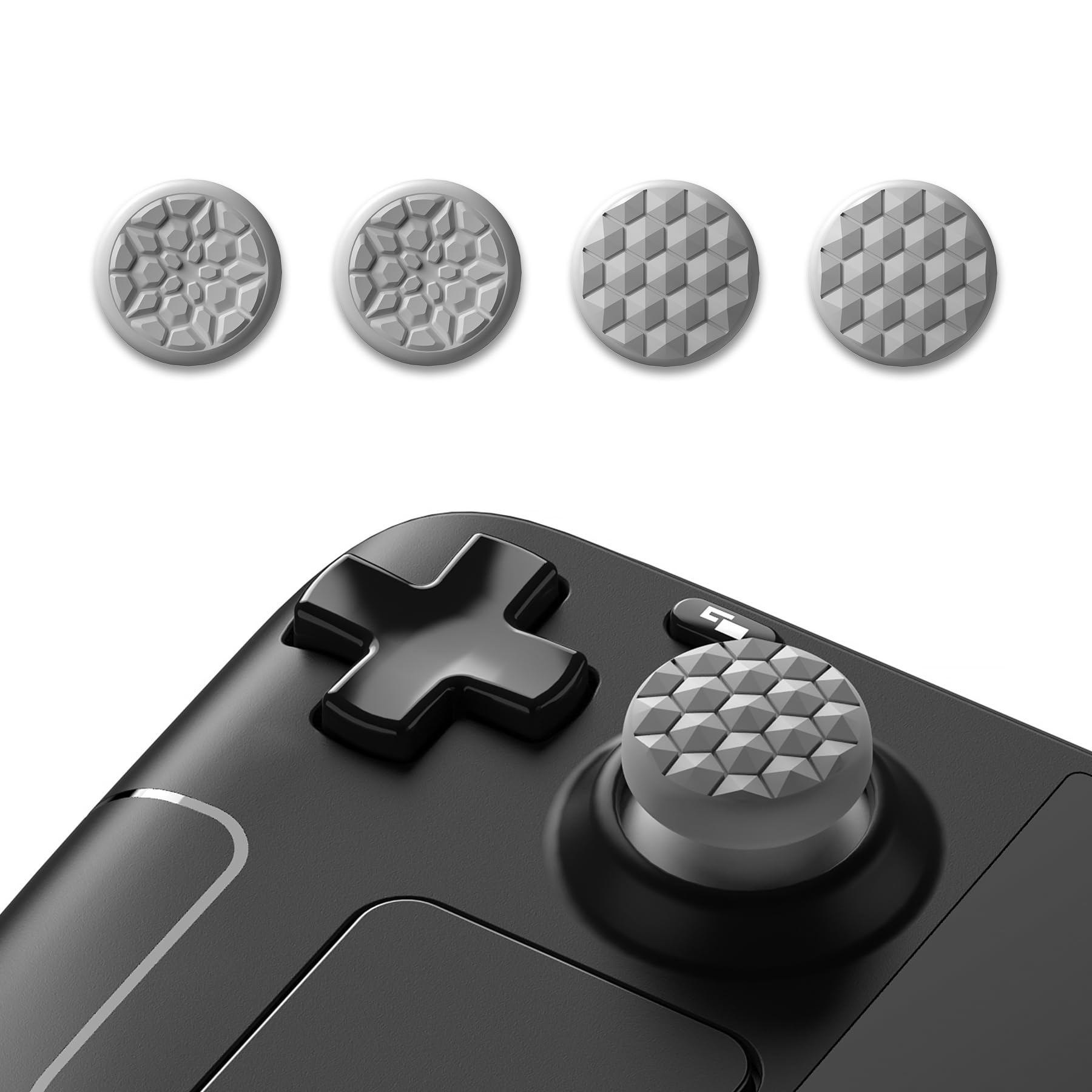 PlayVital Thumb Grip Caps for Steam Deck LCD & OLED, Silicone Thumbsticks Grips Joystick Caps for Steam Deck Accessories - Diamond Grain & Crack Bomb Design Cool Gray - 2