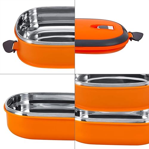 Miniatura 5 de Lonchera aislada de acero inoxidable de 27.1 fl oz, contenedor de alimentos a prueba de fugas de 1 capa con mango arqueado, lonchera Bento con