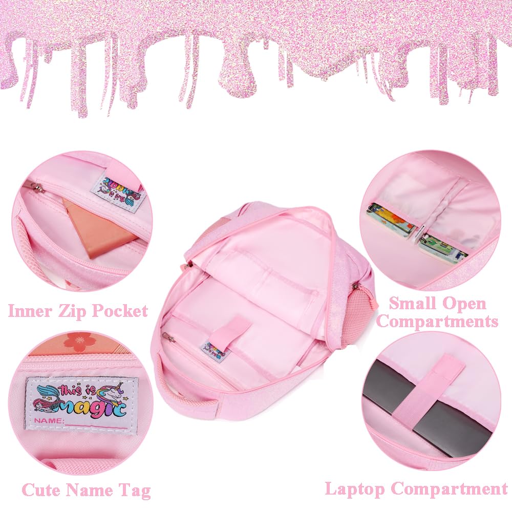 Kimwadalh Mochila Purpurina Niña Mochilas Primaria Bolsas Escolar Mochila Infantil Niñas Mochila Glitter Rucksack Sets de útiles Escolares,Mochila Niñas Purpurina