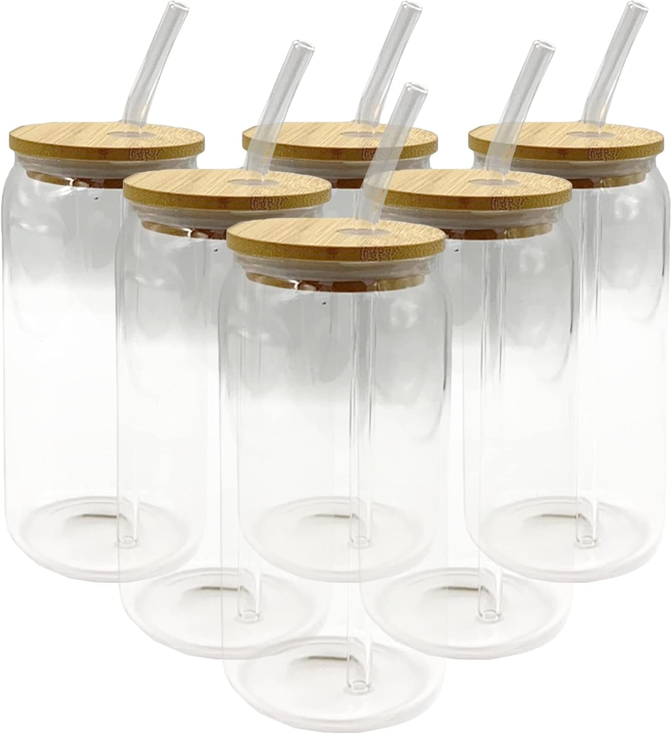 LorZacio 6 Pack Drinking Glasses with Bamboo Lids and